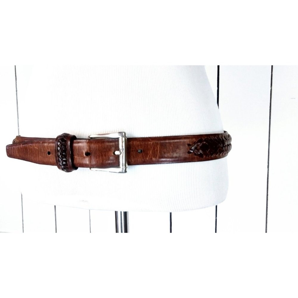 Vintage brown leather braided belt/boho/hippie leather boho belt/38 - Picture 2 of 3